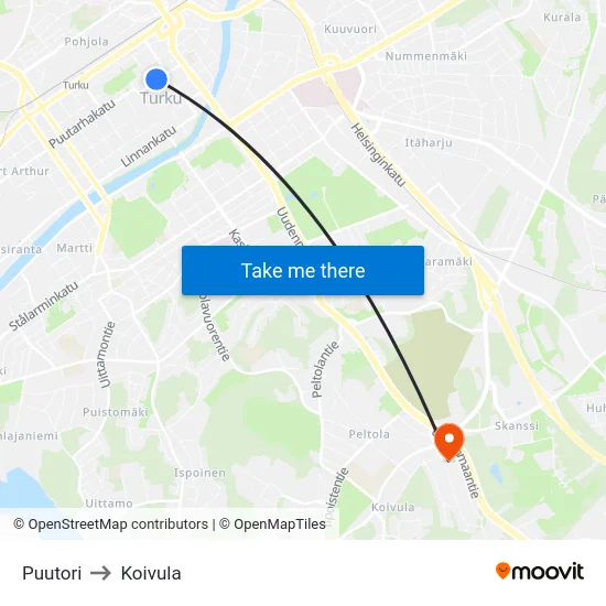Puutori to Koivula map