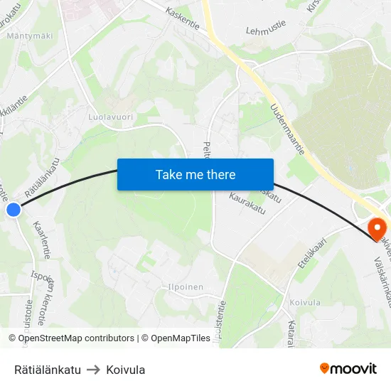 Rätiälänkatu to Koivula map