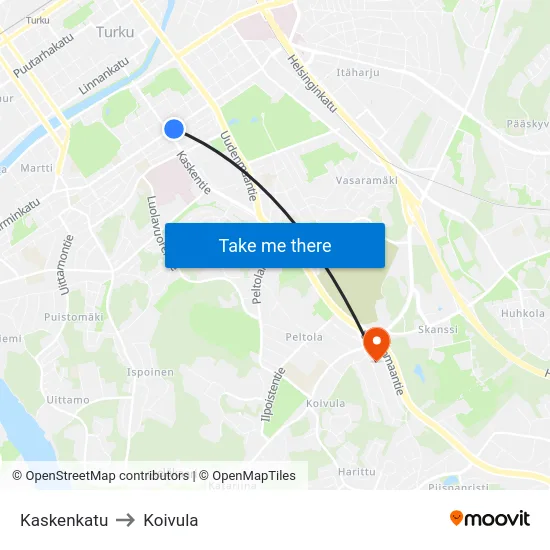 Kaskenkatu to Koivula map