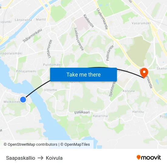 Saapaskallio to Koivula map