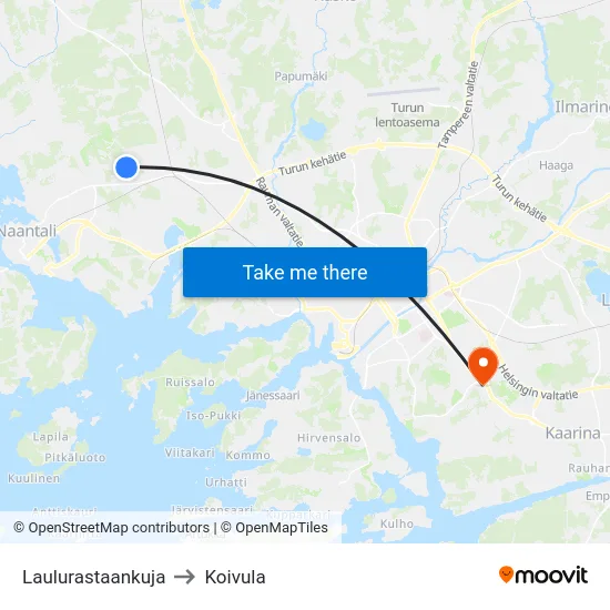 Laulurastaankuja to Koivula map