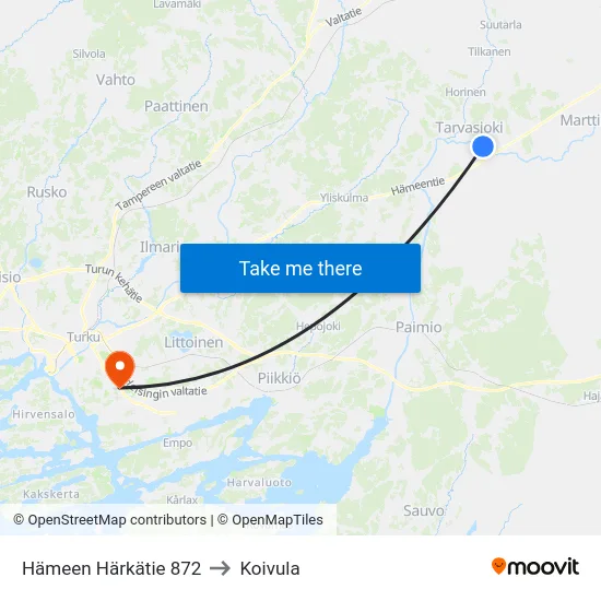 Hämeen Härkätie 872 to Koivula map