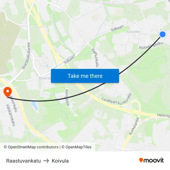 Raastuvankatu to Koivula map