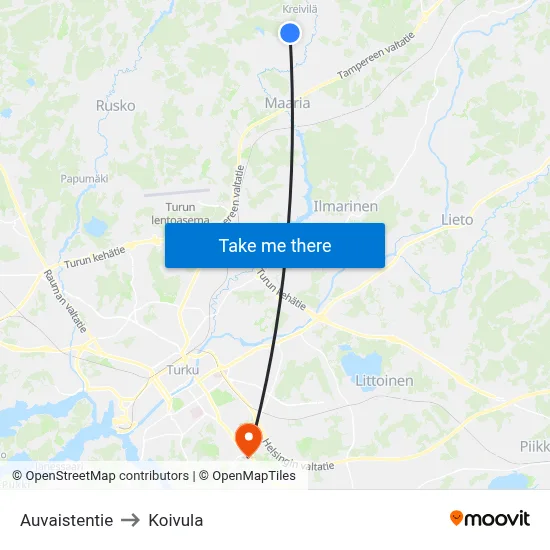 Auvaistentie to Koivula map