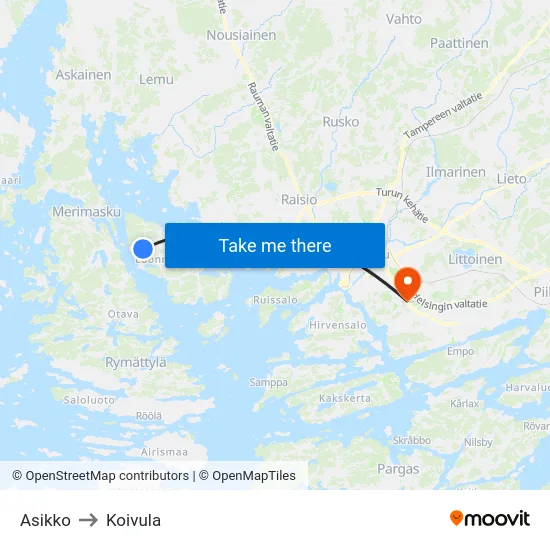 Asikko to Koivula map