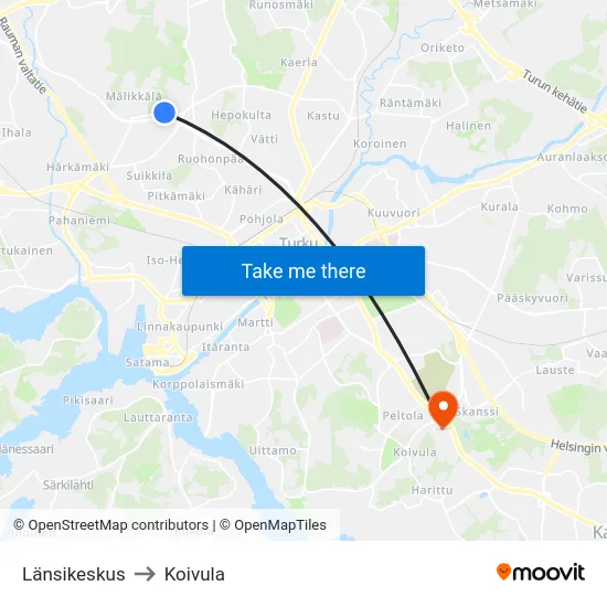 Länsikeskus to Koivula map