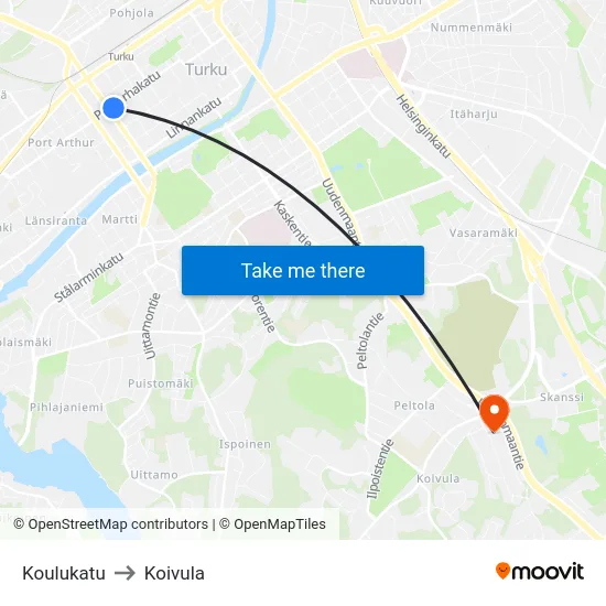 Koulukatu to Koivula map