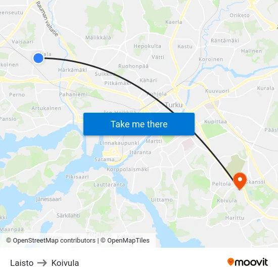 Laisto to Koivula map