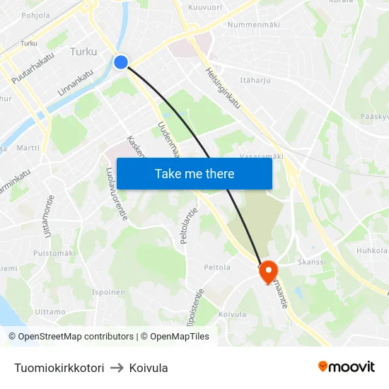 Tuomiokirkkotori to Koivula map