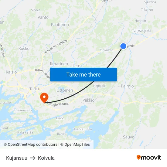 Kujansuu to Koivula map