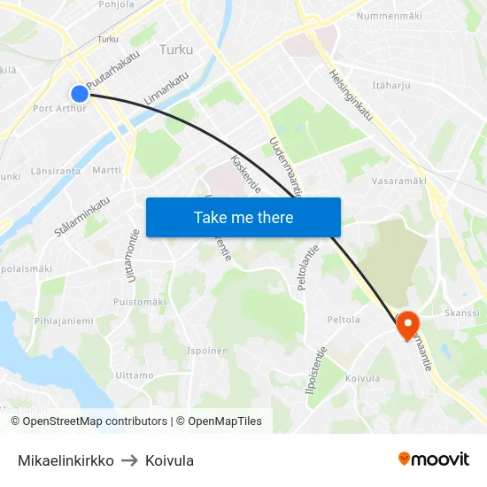 Mikaelinkirkko to Koivula map