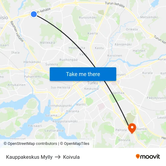 Kauppakeskus Mylly to Koivula map