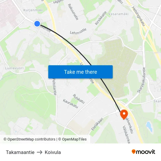 Takamaantie to Koivula map