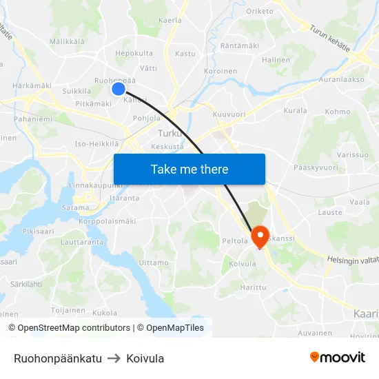 Ruohonpäänkatu to Koivula map