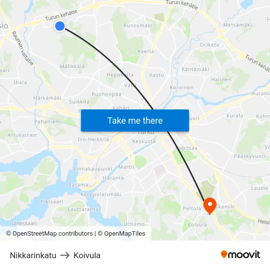 Nikkarinkatu to Koivula map