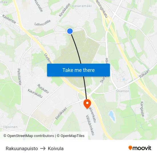 Rakuunapuisto to Koivula map