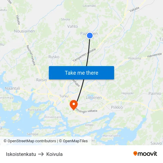 Iskoistenkatu to Koivula map