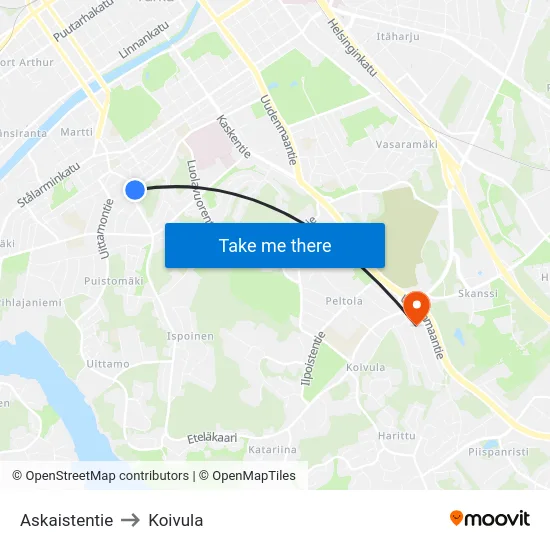 Askaistentie to Koivula map