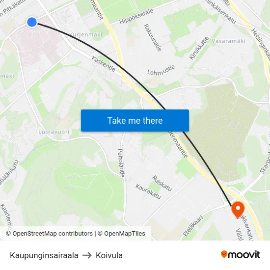 Kaupunginsairaala to Koivula map