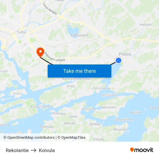 Rekolantie to Koivula map