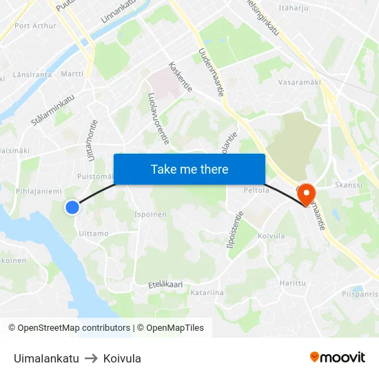 Uimalankatu to Koivula map