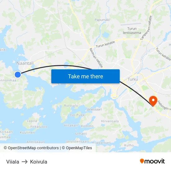 Viiala to Koivula map