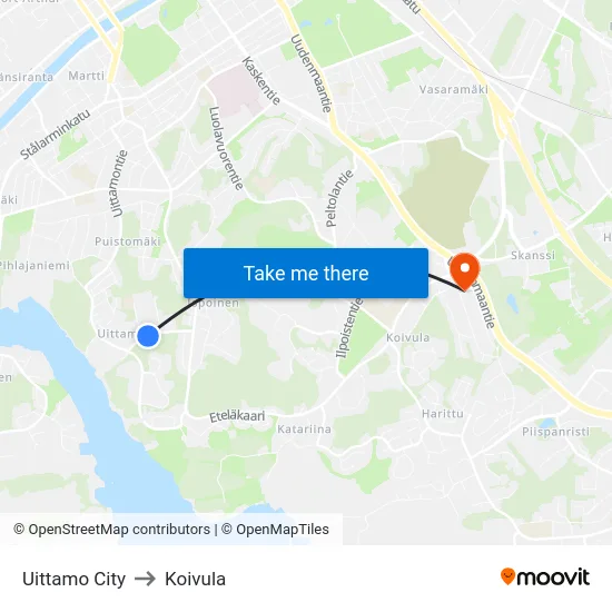 Uittamo City to Koivula map