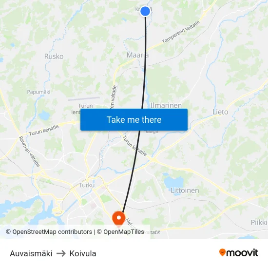 Auvaismäki to Koivula map