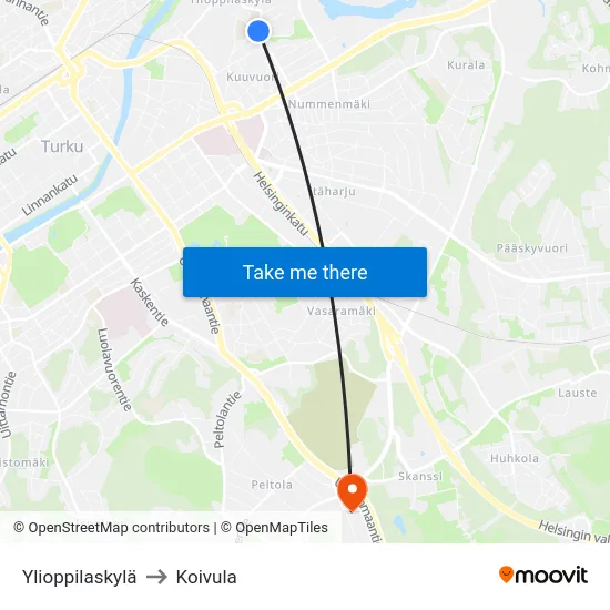 Ylioppilaskylä to Koivula map