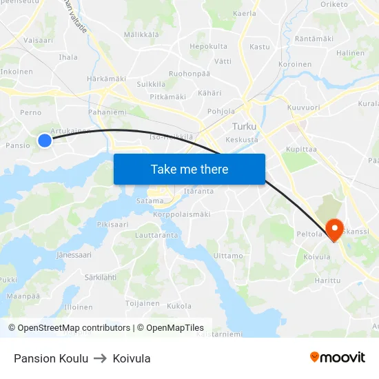 Pansion Koulu to Koivula map