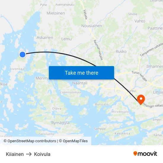 Kiiainen to Koivula map