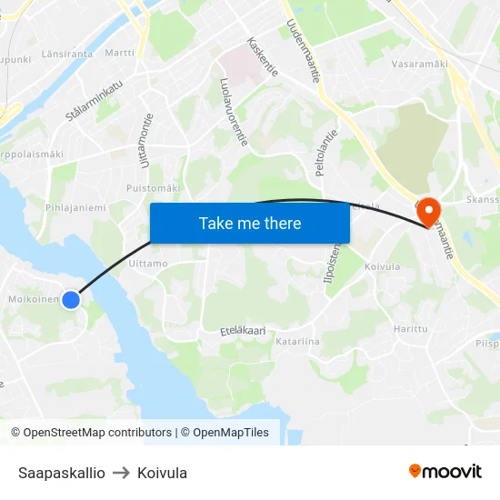 Saapaskallio to Koivula map