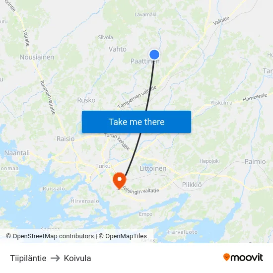 Tiipiläntie to Koivula map