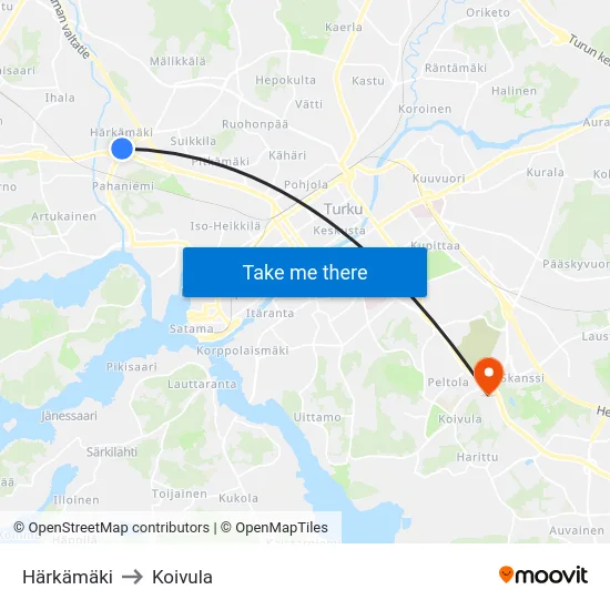 Härkämäki to Koivula map