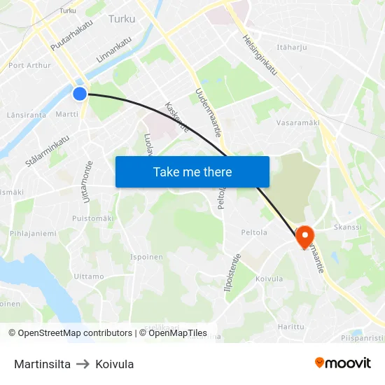 Martinsilta to Koivula map