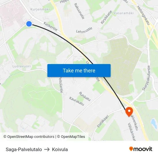 Saga-Palvelutalo to Koivula map