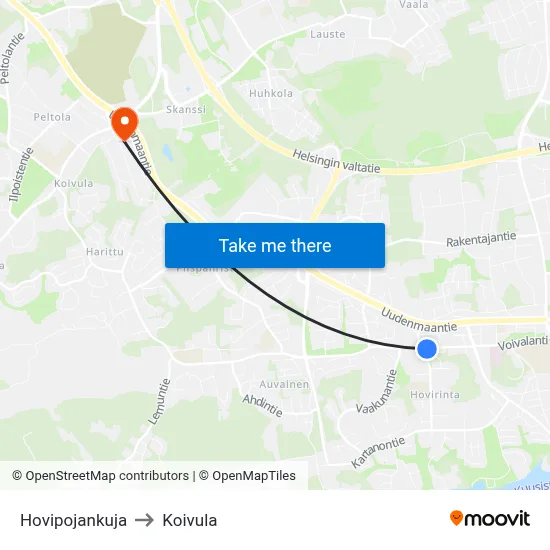 Hovipojankuja to Koivula map