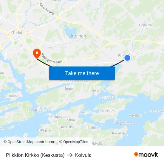 Piikkiön Kirkko (Keskusta) to Koivula map