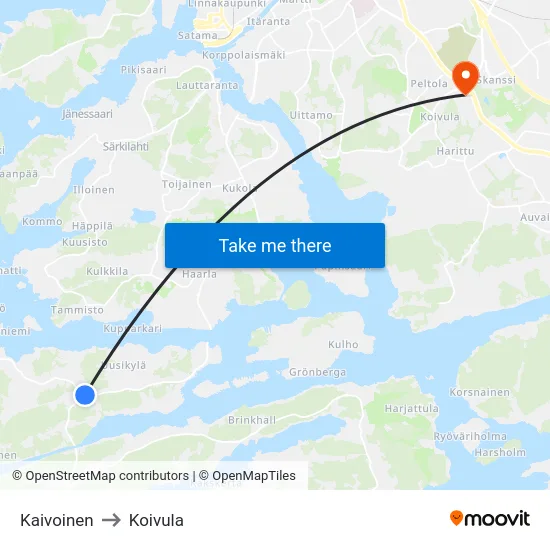 Kaivoinen to Koivula map