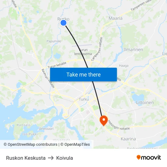 Ruskon Keskusta to Koivula map