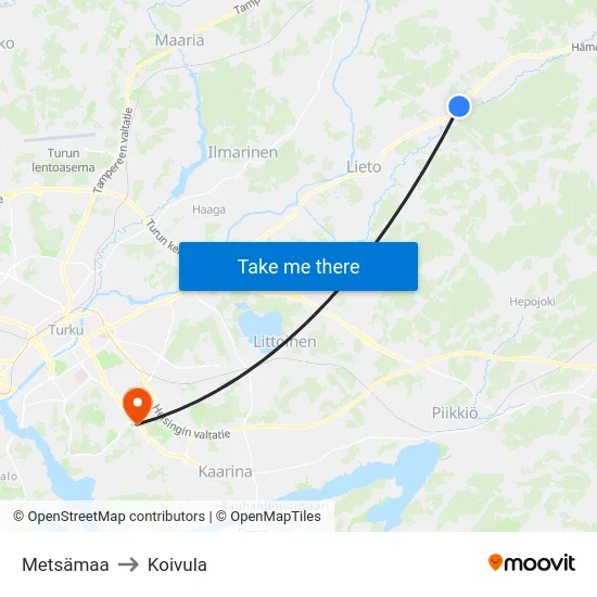 Metsämaa to Koivula map