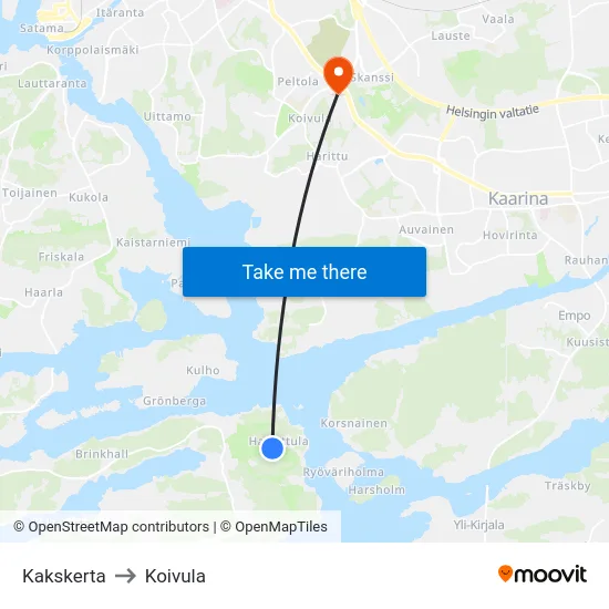 Kakskerta to Koivula map