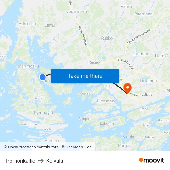 Porhonkallio to Koivula map