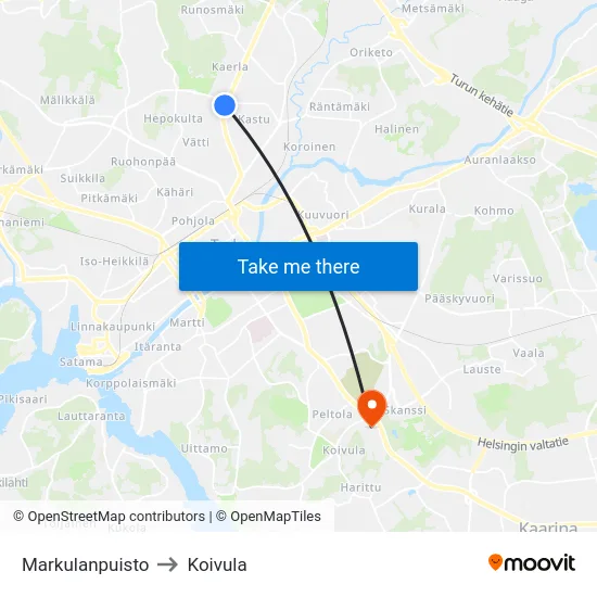 Markulanpuisto to Koivula map