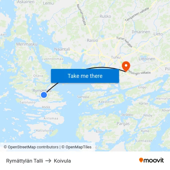 Rymättylän Talli to Koivula map