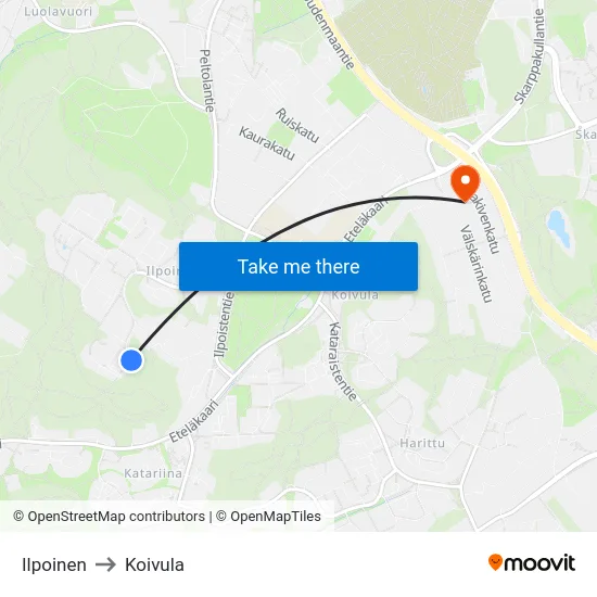 Ilpoinen to Koivula map