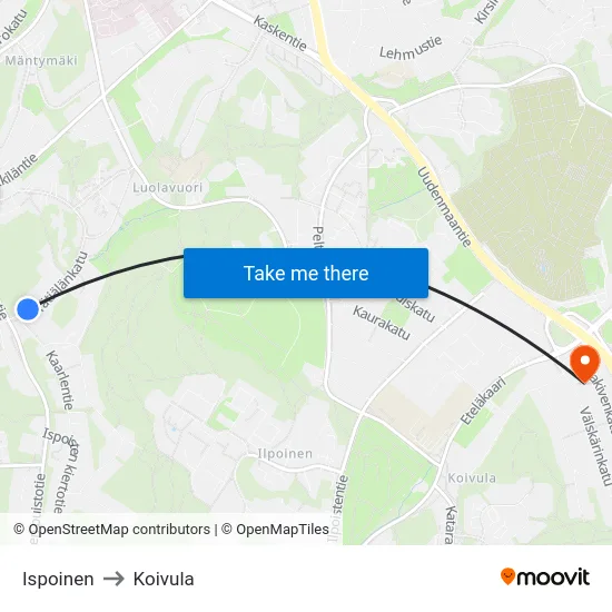 Ispoinen to Koivula map