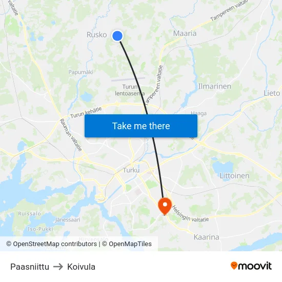 Paasniittu to Koivula map