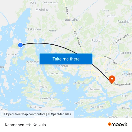 Kaamanen to Koivula map