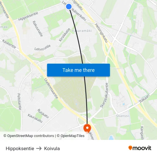 Hippoksentie to Koivula map